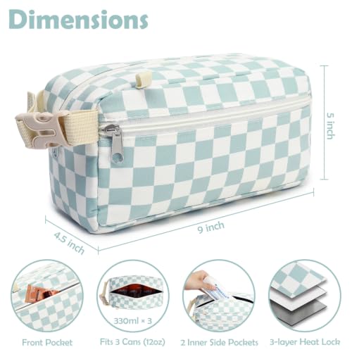 Fammart Freezable Snack Bag with Removable Ice Packs, Small Insulated Lunch Bag Mini Cooler, Leakproof Reusable Snack Lunch Box with Buckle Handle for Work, Travel, Office - Checkered Green - color: with Ice Packs - Checkered Green