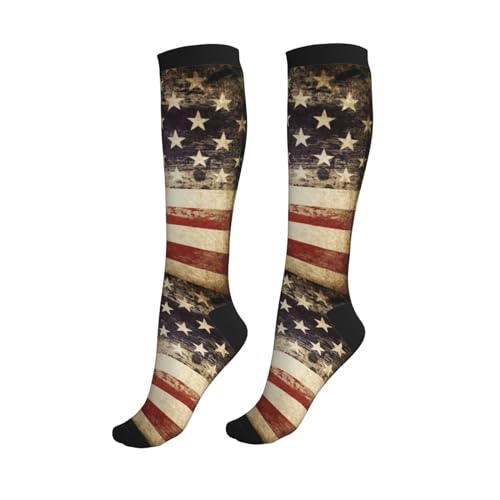 Tie Dye Compression Socks Knee High Support Socks For Women Men Running Athletic Hiking - color: American Flag