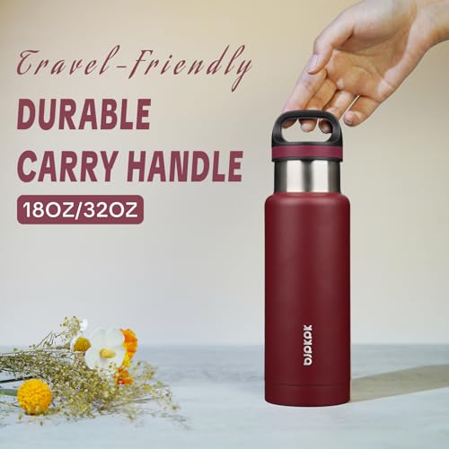 BJPKPK 18oz Insulated Water Bottle Stainless Steel Water Bottle with Handle - color: Deep Red, size: 18 Ounces