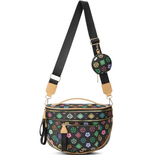 Makes Checkered Crossbody Bag Bum Bag for Women with Pouch - color: Triblack