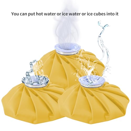 Ice Bags Ice Packs for Injuries,Reusable Ice Bags refillable Ice Pack Hot Water Bottle Hot Water Bag for Knee Head Hand Face Pain Relief,Hot Cold Compress,2Packs(9”&11”) Yellow - size: 9" & 11", style: Yellow
