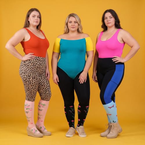 Jspupifip 6 Pairs Plus Size Compression Socks for Women, Wide Calf - color: Black White Pink Beige Blue Light Blue, size: XX-Large