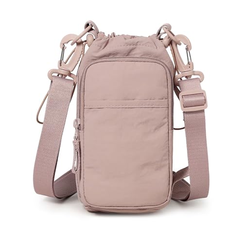 Water Bottle Holder with Strap, Crossbody Sling Bag for Walking Hiking - color: Pink