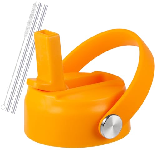 RRegeny Straw Lid for Hydro Flask Wide Mouth 32 40 oz, Lids with Flexible Handle compatible with HydroFlask, Replacement Sports Flex Cap Wide Mouth Top - color: Starfish orange