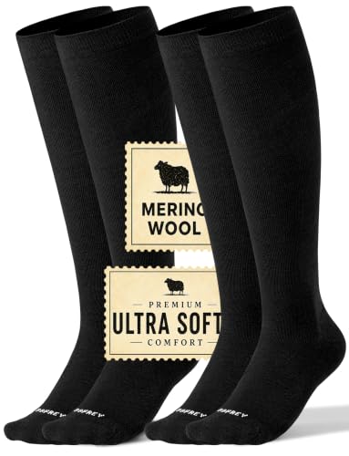 Silky-Soft Merino Wool Compression Socks 15-20 mmHg for Women & Men 2 Pairs - color: 2 Pairs - Black, size: Large-X-Large