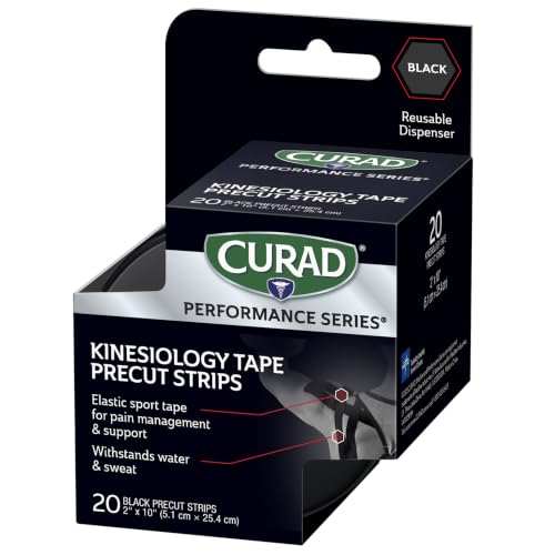 CURAD Performance Series Kinesiology Tape, Black, 2 x 10 in Each, 20 Strips