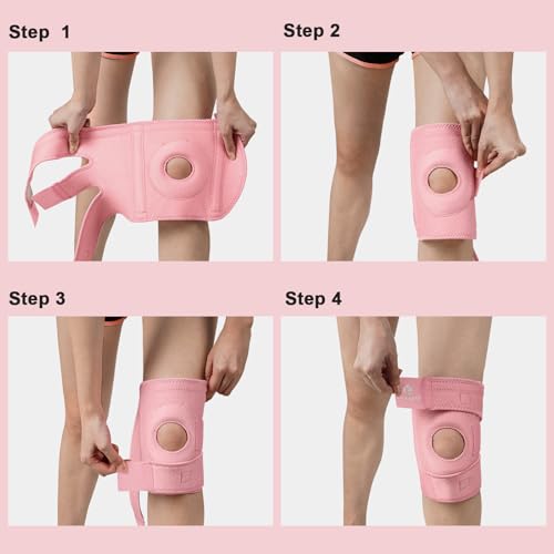 Kuangmi Knee Brace with Side Stabilizers & Patella Gel Pad,Adjustable Compression Knee Support with Arthritis Relief,Injury Recovery,Running,Weightlifting,Climbing(Pink,2-Springs,L/XL - color: Pink(2 Springs), size: L/XL