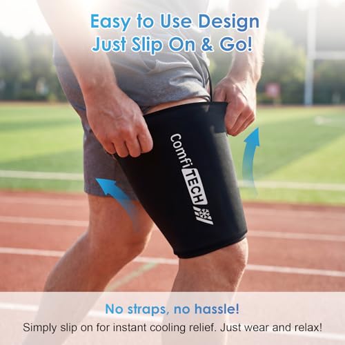 ComfiTECH Thigh Hamstring Ice Pack Wrap, Reusable Runner Sleeve, XL, 2 Pack - size: X-Large