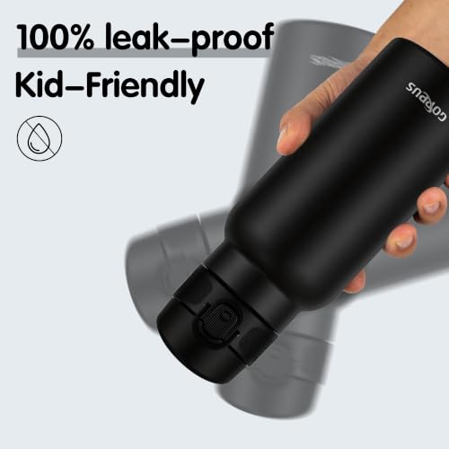 GOPPUS 17oz Kids Insulated Water Bottle, Leak-Proof Flip Lid & Carry Handle - color: Black