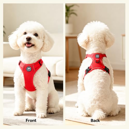 PoyPet Mesh Dog Harness, Reflective Breathable Puppy Vest for Small Dogs - color: Red, size: S