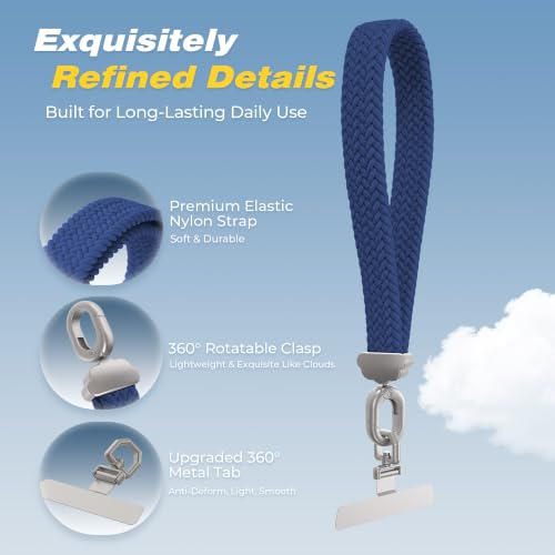 Stretchy Phone Wrist Strap, with 360° Rotatable Metal Tab - color: Blue