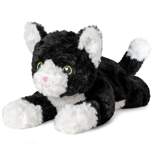 Tuxedo Cat Microwavable Stuffed Animal – 1.5 lb Unscented Heating Pad Plush, Soft Cozy Black & White Cat Toy for Relaxation and Comfort, Gift for Women, Girls, Adults & Kids by Happy Fuel - color: Tuxedo Cat (Lying Down)