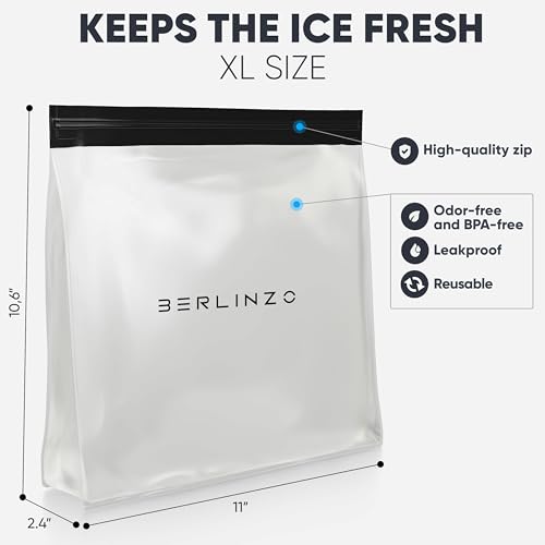 BERLINZO Large Reusable Ice Storage Bag - Freezer Safe Leak Proof Lunch Bag for Ice and Food Storage - BPA-Free XL Size - size: XL-1 Pack