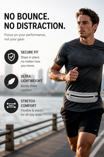 Slim No-Bounce Running Belt - Waterproof Exercise Waist Pack for Marathons, Hiking & Dog Walking - Hidden Travel Money Belt for Phones - color: Grey