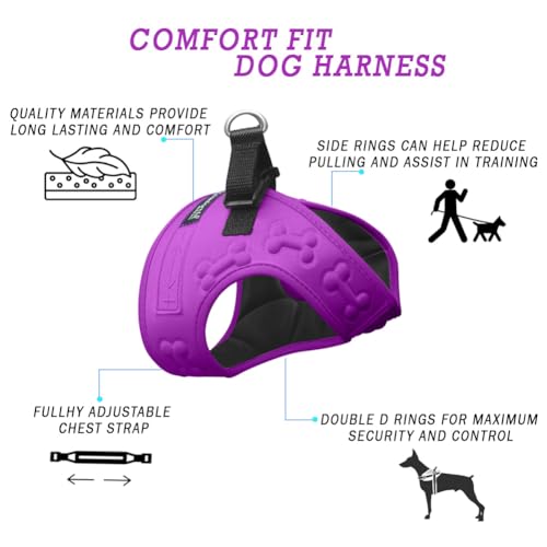 Comfort Fit Dog Harness, Soft Padded Easy Step-in Vest - Purple, M - color: Purple, size: M (Chest 15" - 18")