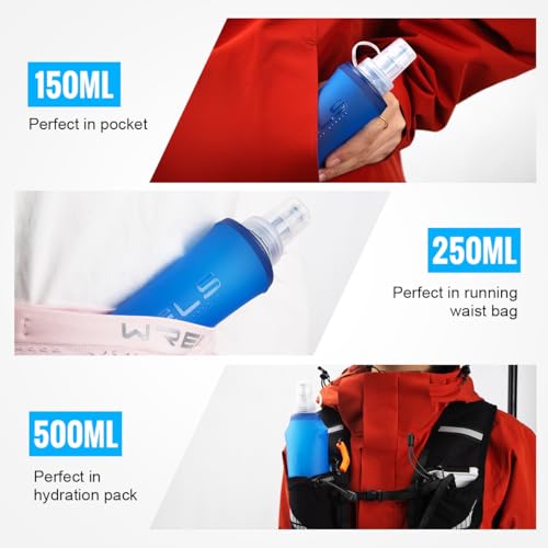 WRELS TPU Collapsible Soft Flask,Lightweight PBA Free Folding Running Water Bottles,Leakproof Durable Hydration Flask for Outdoors (250ml/8.45oz-Dark Blue) - color: 250ml/8.45oz-Dark Blue