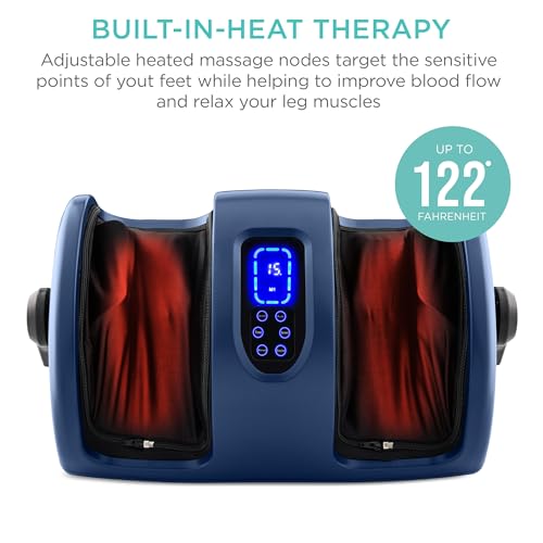 Best Choice Products Shiatsu Foot Massager with Heat for Plantar Fasciitis & Neuropathy, Kneading Foot & Calf Massager with Remote, 360° Adjustable Handle, Rolling & Compression Massage - Navy - color: Navy