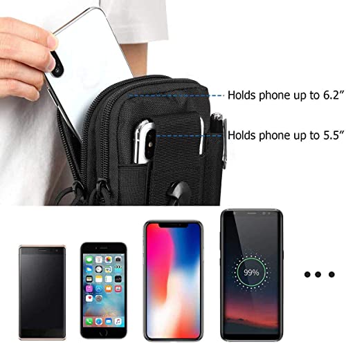Belt Pouch, Tactical Molle Phone Pouch EDC Utility Pouches Waist Bag Packs, Small Cell Phone Holster Gear Tool Gadget Pocket for Men Running - color: Black