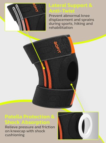 AOFIT Adjustable Knee Brace Metal Springs & Anti-Slip for Sports Black XXL - color: Black-XXL