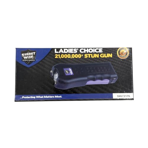 Streetwise Ladies’ Choice Stun Gun for Women - Rechargeable Device with Alarm, LED Flashlight, Safety Disable Pin & Built-in Charger - Personal Safety Tool with Holster & Lanyard - style: Purple Accents