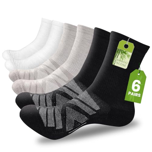 IRAMY Compression Ankle Support Crew Socks Men Women Wicking Plantar Fasciitis Relief Running Hiking Socks 3 Pairs - color: Black+white+light Grey-6 Packs, size: X-Large