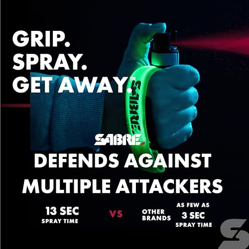 SABRE Runner Pepper Gel Spray for Running, Walking & Personal Safety - color: Pepper Gel with LED Hand Strap, Yellow