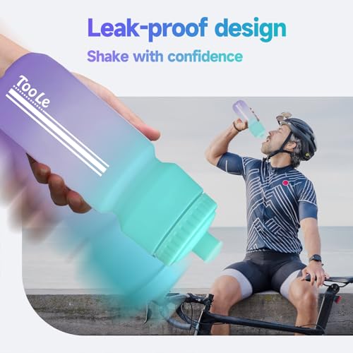 TooLe 24oz Bike Water Bottle, Sport Squeeze Water Bottle Leakproof BPA Free - color: T-Black+Purple