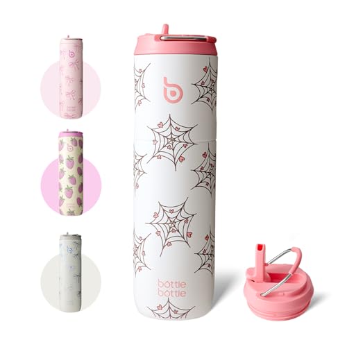 BOTTLE BOTTLE Insulated Water Bottle 24oz with Straw Lid and Handle Sports - color: Cupid Web