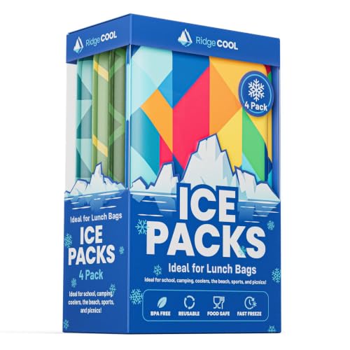 4 Pack Slim Ice Packs for Lunch Boxes, Reusable Kids Cold Packs for Coolers