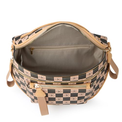 Makes Checkered Crossbody Bag Bum Bag for Women with Pouch - color: Khaki Checkered