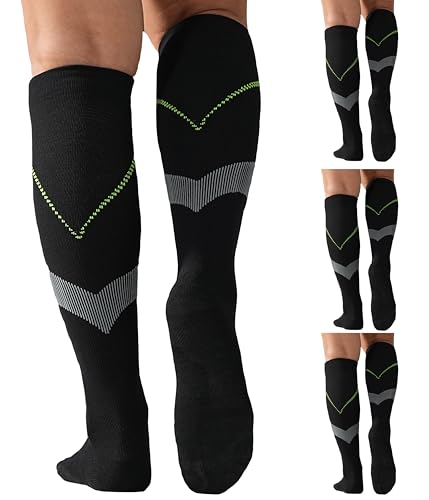4 Pairs 20-30mmHg Compression Socks for Women Knee High Flying - color: Black, size: Large-X-Large
