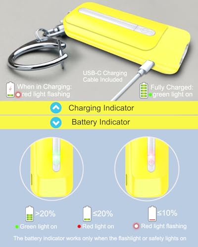 Personal Alarm for Women, Rechargeable with Safety Lights & Low Battery Notice, 130dB Siren with Extra Bright LED Flashlight Strobe Light for Emergency, Dual Light Sources Safety Keychain - color: yellow