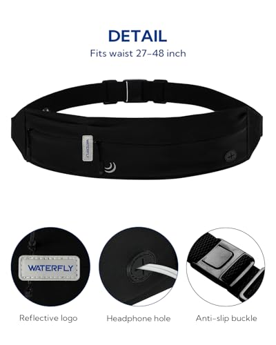 WATERFLY Running Belt Fanny Pack:Phone Holder Belt for Men Women - color: Black