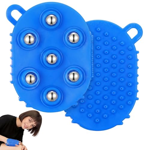 Handheld Massage Glove - 2pcs Palm Shaped Body Roller Tool with 360-degree 7 Roller Balls for Neck Shoulder Back Legs Feet in Shower or Bath, Water-Resistant PVC - 5.2x3.9x1.5in