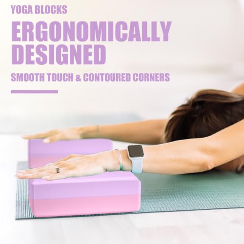 Septo 2 Pcs Yoga Blocks, 9x6x3 Inch Foam Blocks for Pilates - color: Purple-Pink