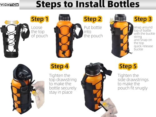 Molle Water Bottle Holder Pouches 16 24 32 40 64 oz Adjustable Capacity - color: Black, style: Classic