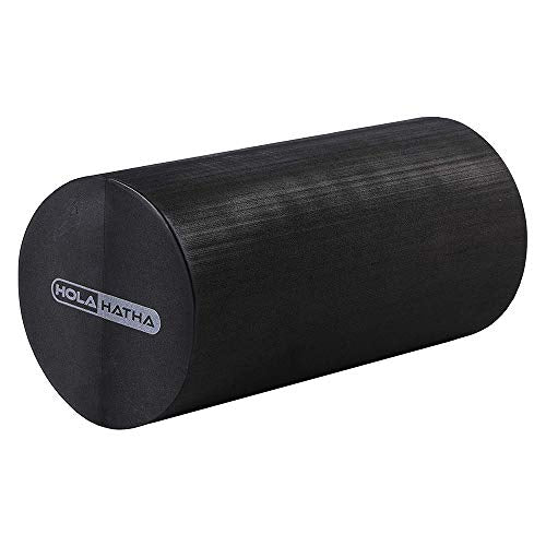 HolaHatha Portable Solid High Density EVA Foam Roller for Deep Tissue Back Massage, Calf Therapy, Glute Massaging, Back Pain, and Hamstring Leg Recovery at Home, Black
