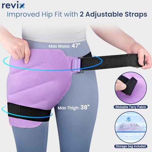 REVIX Extra Large Hip Ice Pack Wrap with Straps, Reusable Gel Pack Flexible - color: Purple