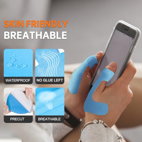 Precut Kinesiology Tape for Thumb, Left Hand, 40 Pcs, Blue - color: Blue, size: Left Hand
