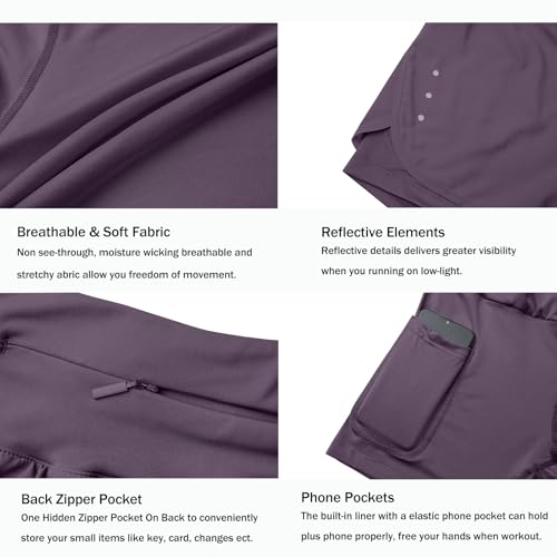 Ksmien Women's 2 in 1 Running Shorts with Liner Phone Pockets - color: Grey Purple, size: X-Small