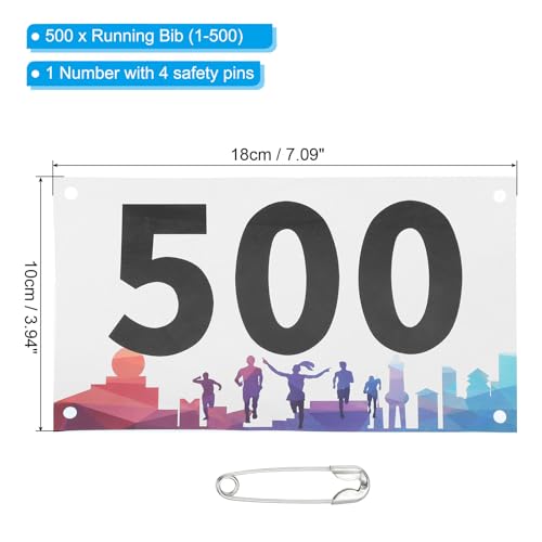 PATIKIL Tearproof Running Bib Numbers, Waterproof Race Competitor Numbers - size: 7x4 Inch, style: 1-500