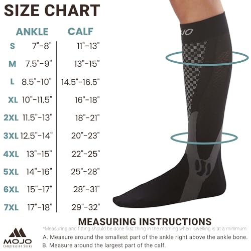 Mojo Compression Socks for Women and Men 20-30mmHg Knee High, A602 - color: Black, size: X-Large (1 Pair)