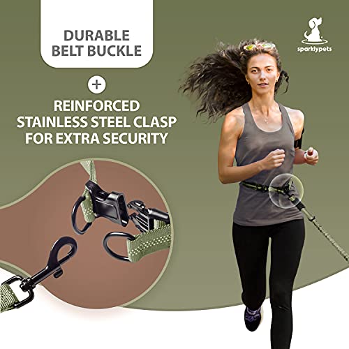 SparklyPets Hands Free Dual Dog Leash, Medium & Large (Olive Green) - color: Olive Green, size: 2 dogs M/L