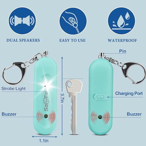 Personal Safety Alarm - Waterproof Rechargeable Security Alarm - 140dB Extra Loud Siren & Strobe Light - Self Defense Keychain - Gift for Women, Teenagers, College Girls, Seniors (Aqua) - color: New Aqua