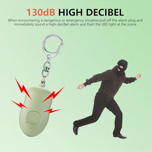 Rechargeable Personal Alarm, 130dB SOS Safety Alarm,LED Light, Security Siren Keychain for Women and Elderly,Security Siren Keychain ,Self Defense Alarm (Green) - color: Green