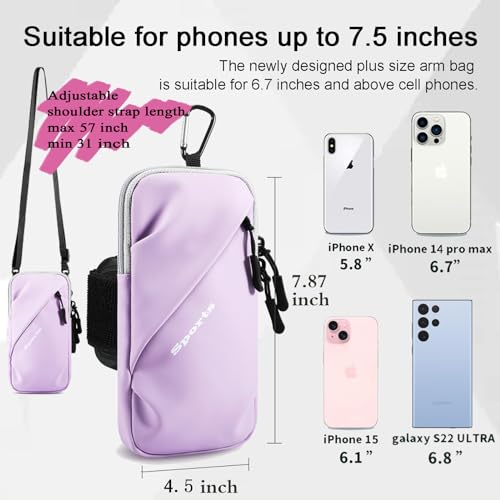 Phone Holder Arm Bands, Small Crossbody Shoulder Holsters Bag with Arm Band, Fits iPhone and All Cell Phones, Use for Running, Walking, Hiking & Biking (Plus Size Purple) - color: Purple