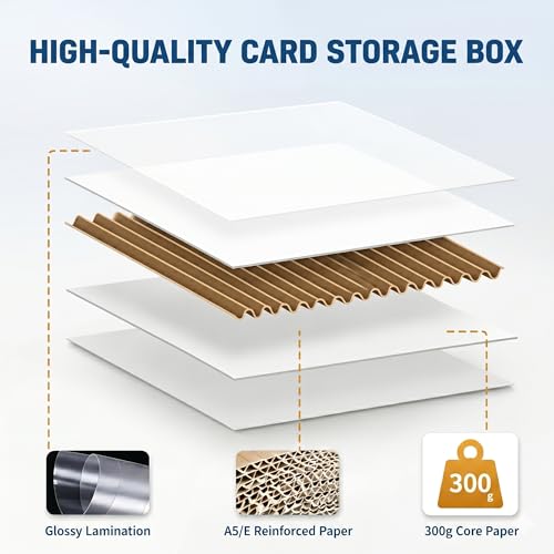 DEDC 3-Pack Trading Card Storage Box for Toploaders, Semi-Rigid & Magnetic Card Holders, White Corrugated Cardboard Collection Organizer for TCG, Baseball & Sports Cards (1050 ct)