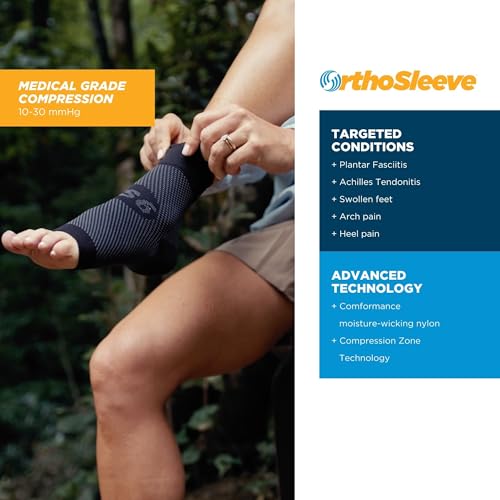 OrthoSleeve FS6 Foot Bracing (Single Sleeve) treats Plantar Fasciitis, Achilles Tendonitis and relieves heel pain in a soft, moisture-wicking fabric - color: Natural, size: Large