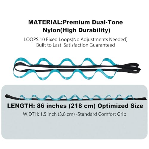 Acozycoo Stretching Strap with Loops for Physical Therapy,Knee,Leg Lifter - color: Blue, size: Length: 86 Inch, Width: 1.5 Inch