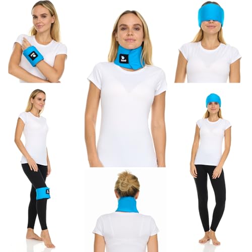 FOMI Premium Hot Cold Multi Function Solid Gel Ice Pack | Neck, Forehead, Eye, Wrist, Knee, Shin Cool Compress | Adjustable Wrap for Stiff Neck, Migraine, Headache, Meniscus, Carpel Tunnel Pain Relief